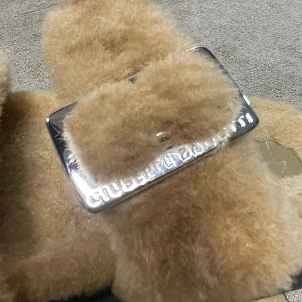 Giuseppe Zanotti Shearling Slides Faux Fur Camel Platform Sandals with buckles - Picture 6 of 12